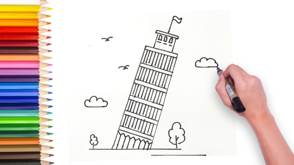 how to draw tower of pisa