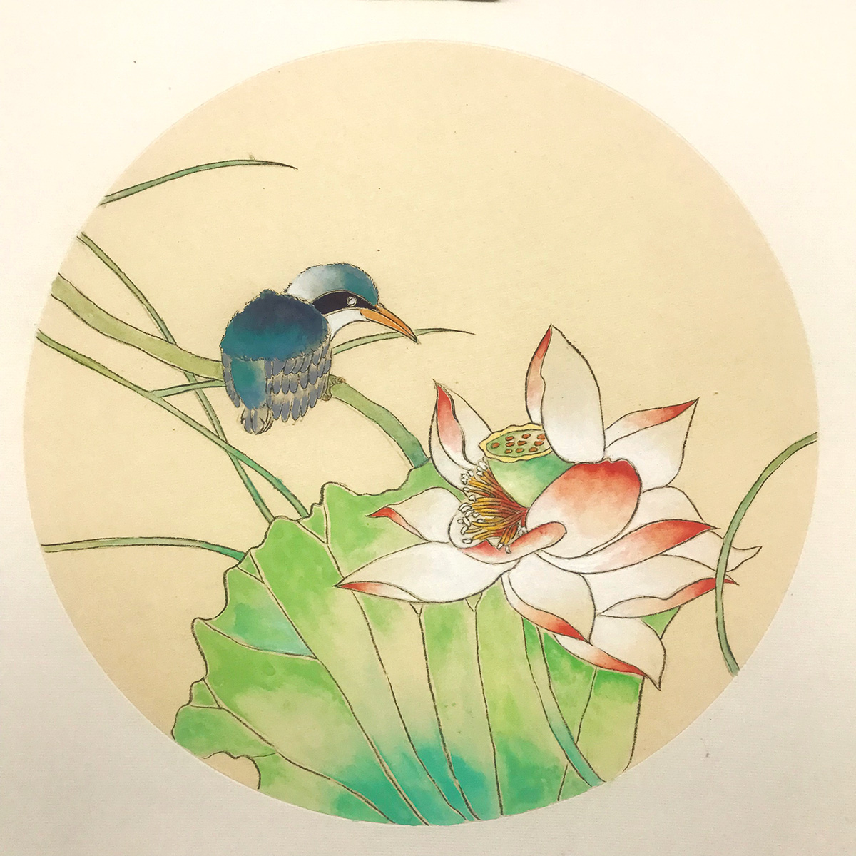 Work-in-progress Gongbi painting by our workshop participants
