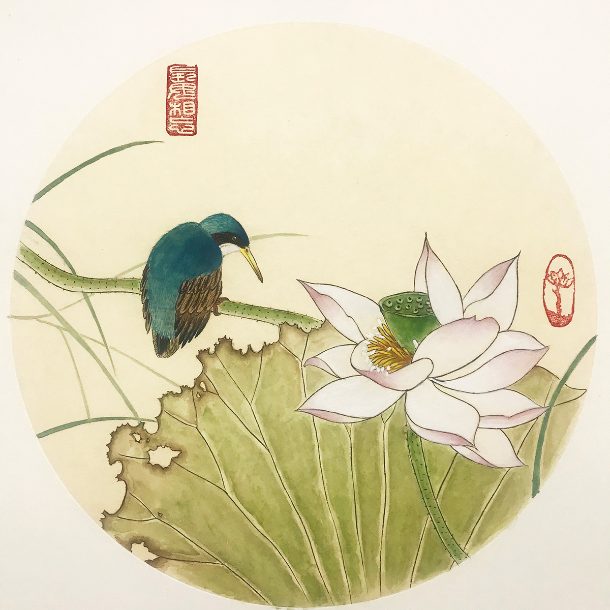 Work-in-progress Gongbi painting by our workshop participants