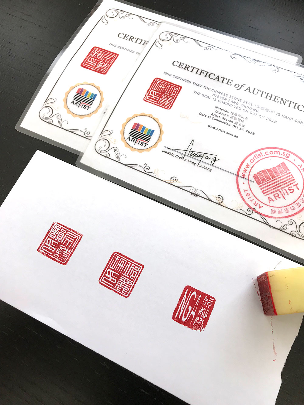 Chinese seal carving set with cert